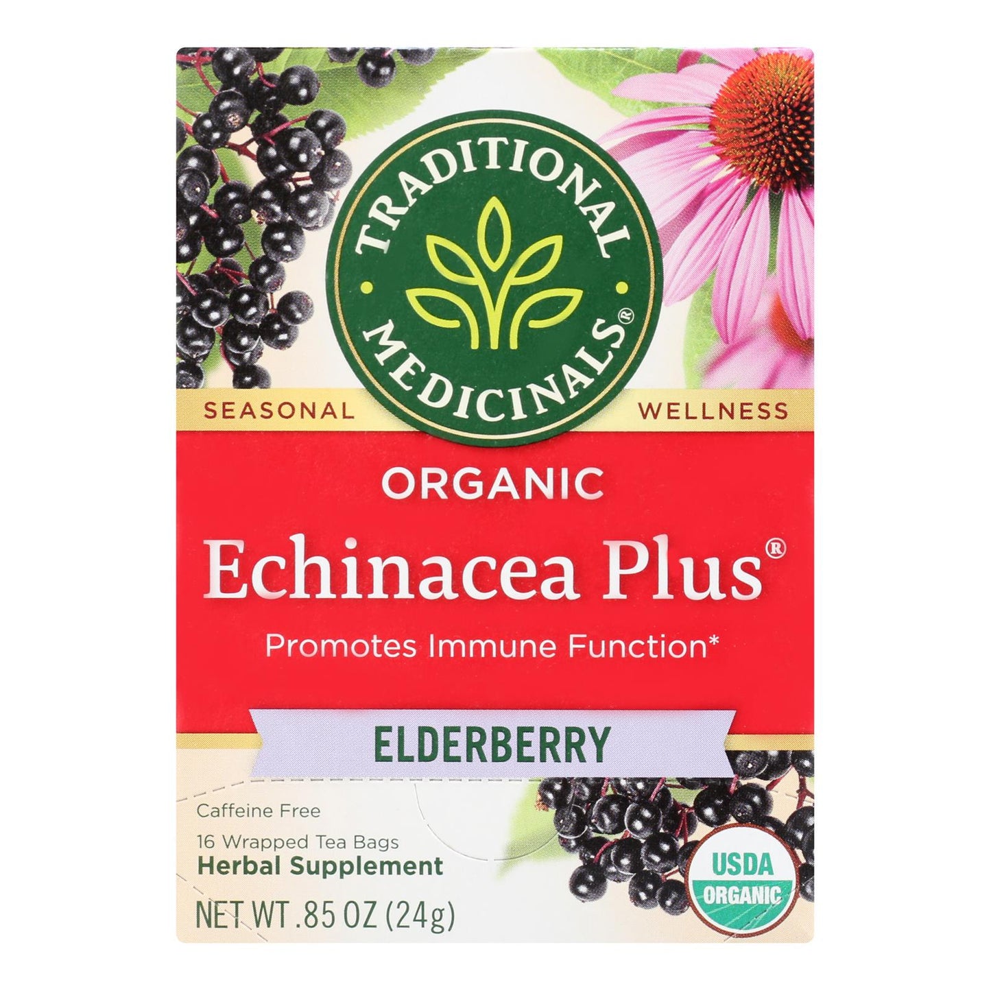 Traditional Medicinals Organic Echinacea Elder Herbal Tea - Immunity Support - 16 Tea Bags
