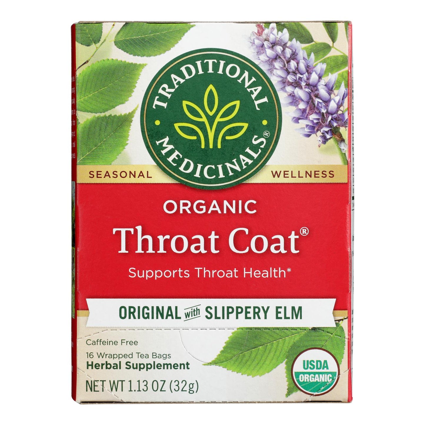 Traditional Medicinals Organic Throat Coat Tea - Caffeine Free - 16 Bags: Soothing Herbal Relief