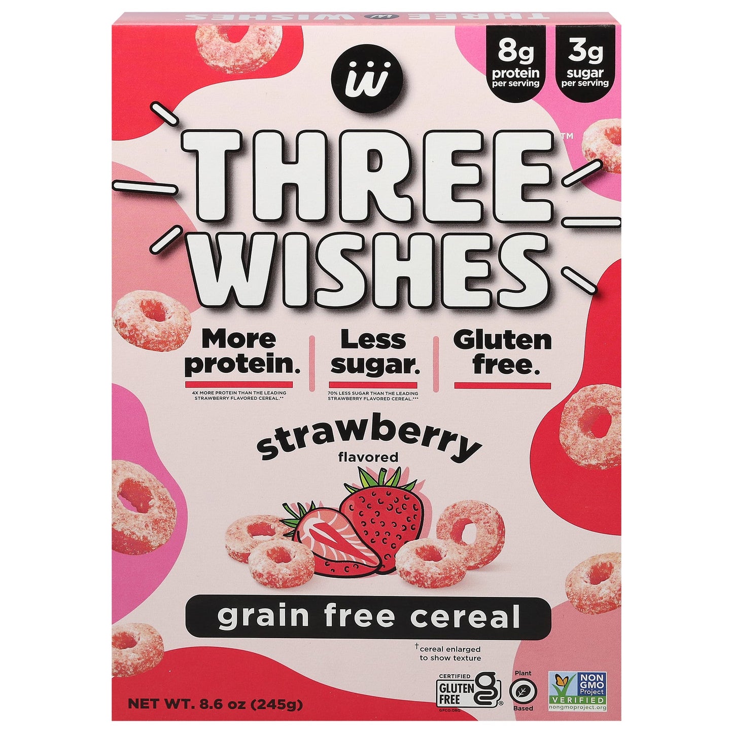 Three Wishes Strawberry Grain-Free Cereal, 8.6 oz., Pack of 6