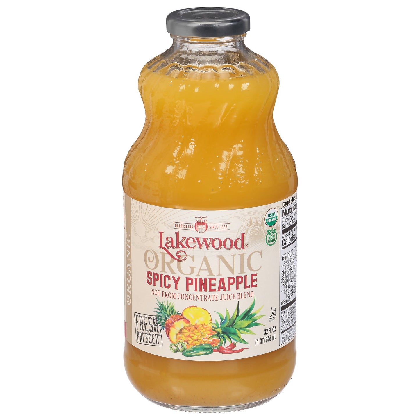 Lakewood Organic Spicy Pineapple Juice Organic, 32 fl oz (6 Count)