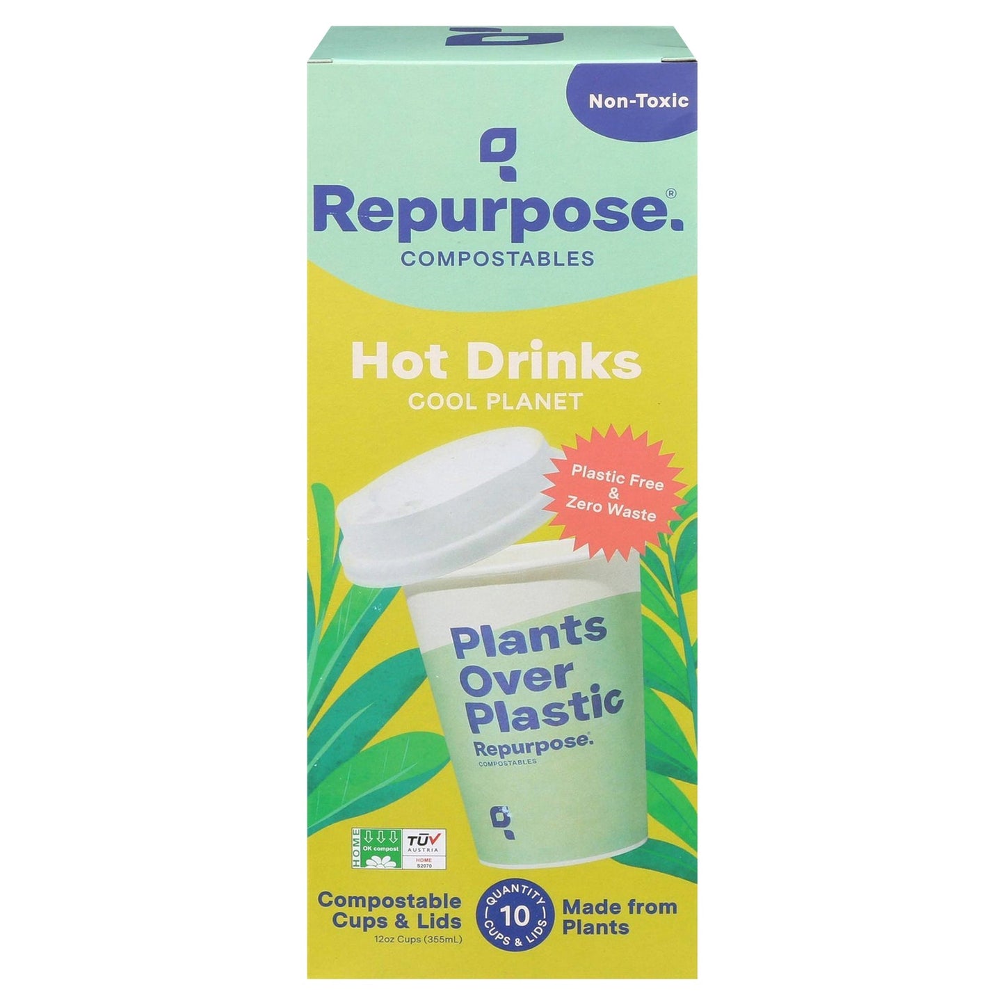 Repurpose Compostable Hot Cups with Lids, 12-10Case