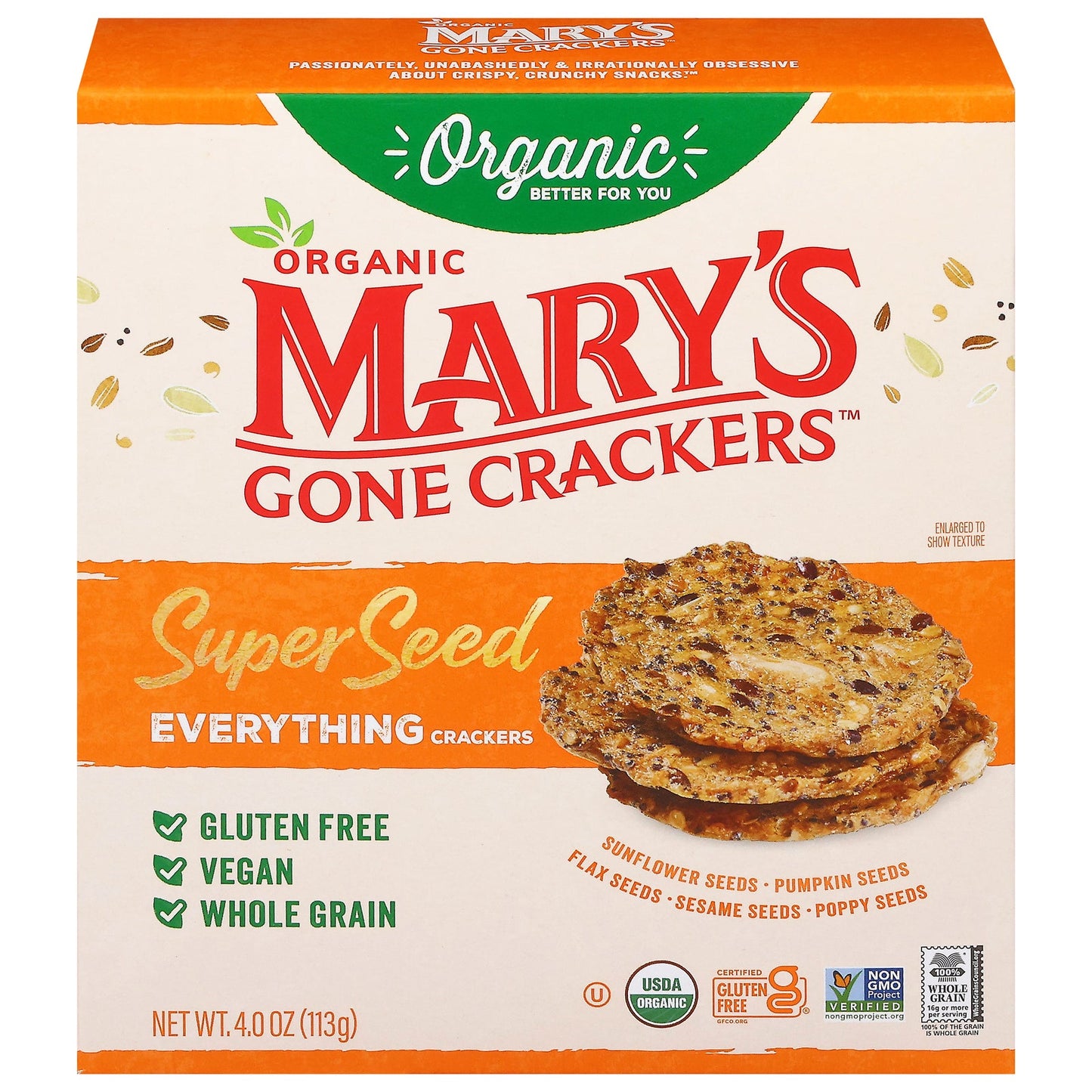 Mary's Gone Crackers Everything Super Seed Crackers - Case of 6 Boxes (4 oz Each) Organic Gluten-Free