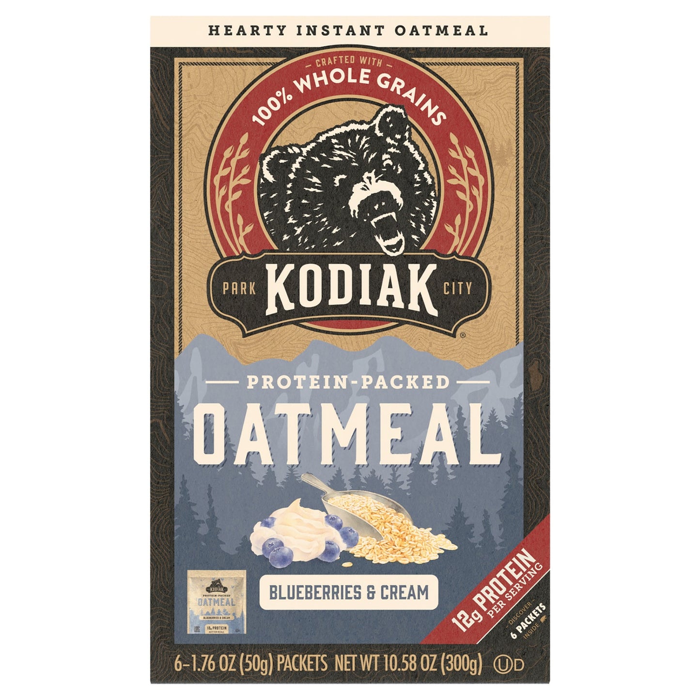 Kodiak Cakes Oatmeal Blueberry Cream Pouches - 6-Pack of 6-10.58 oz Single-Serve Cups