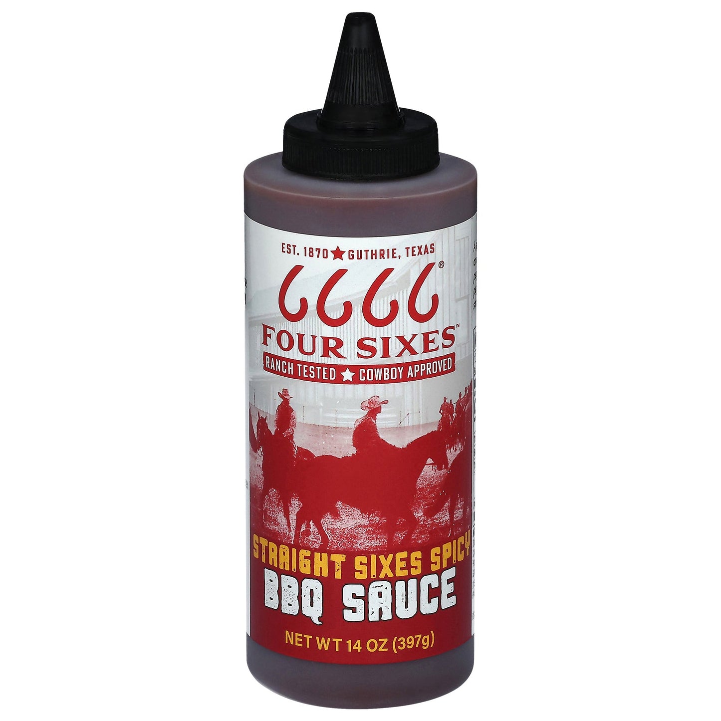 Four Sixes Spicy Straight Sixes BBQ Sauce - (Pack of 6 - 14 oz )