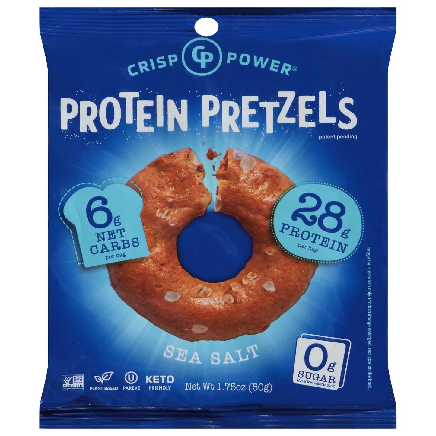 Crisp Power Protein Pretzels Sea Salt, 6-Pack (6 x 1.75 Oz) - High Protein Snack