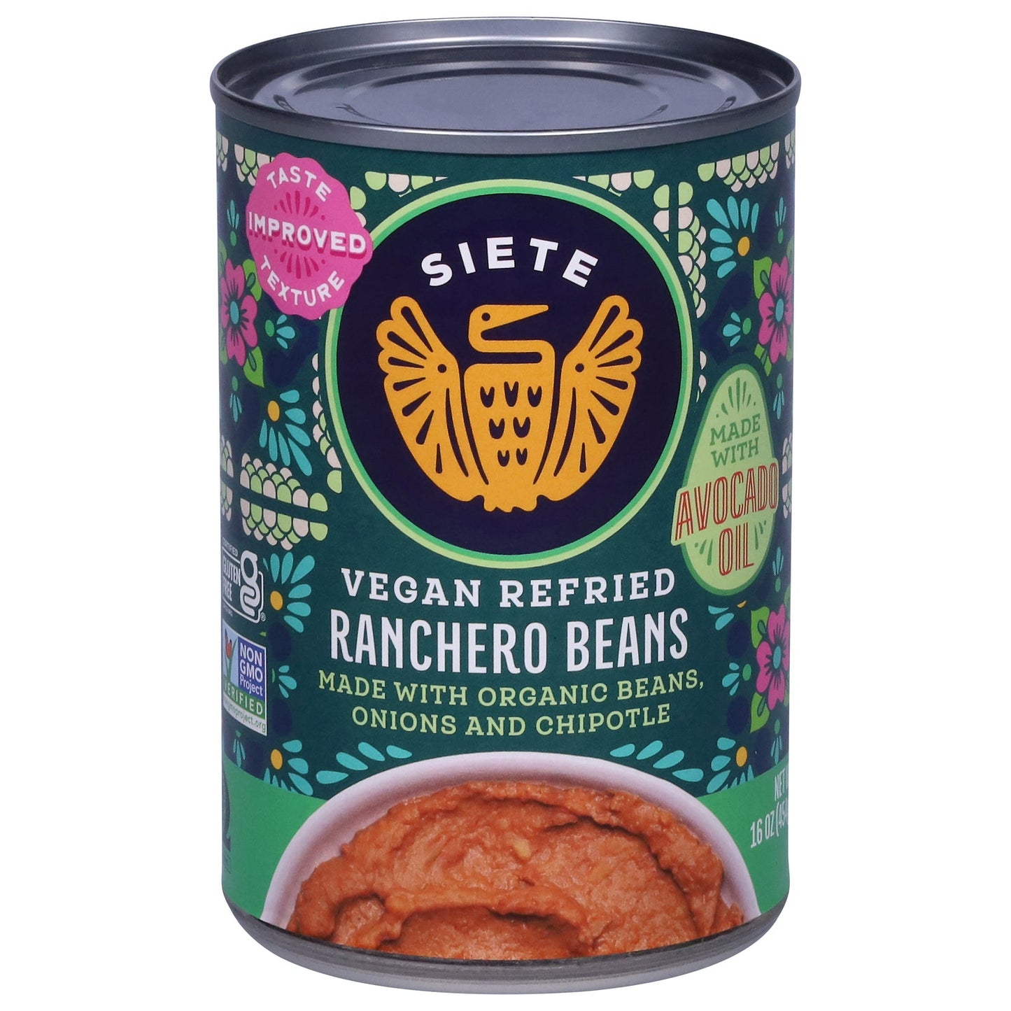 Siete Refried Ranchero Beans, Organic, Case of 12, 16 oz Cans