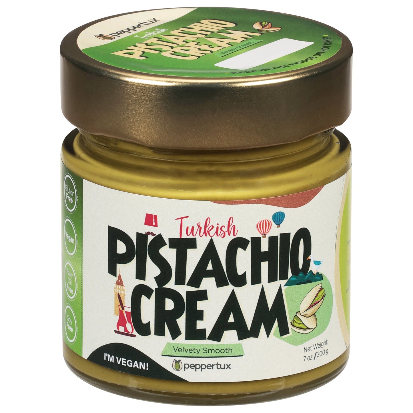 Peppertux Farms Turkish Pistachio Cream - 6-7 Oz (Pack of 6) - Rich & Creamy Spread