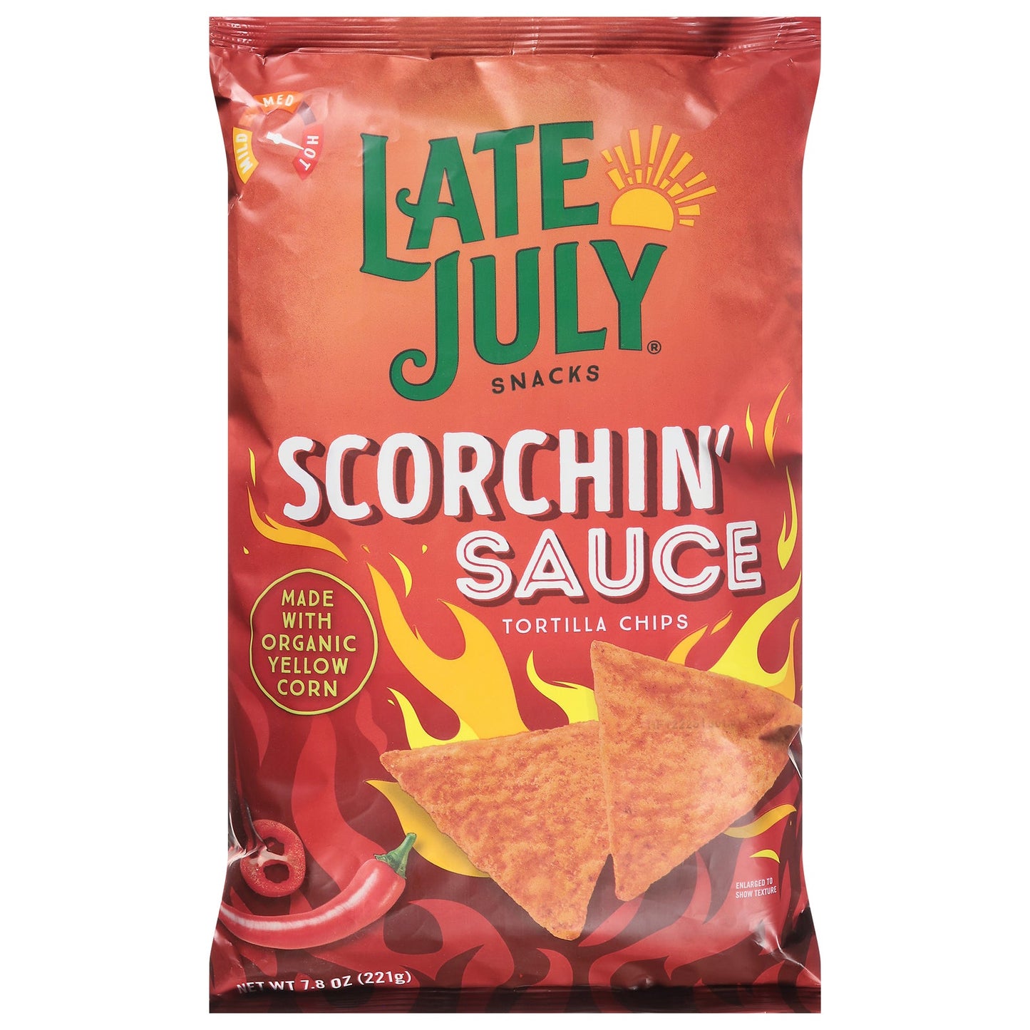 Late July Snacks Scorchin' Cheddar Tortilla Chips - Pack of 12 (7.8 Oz Bags)