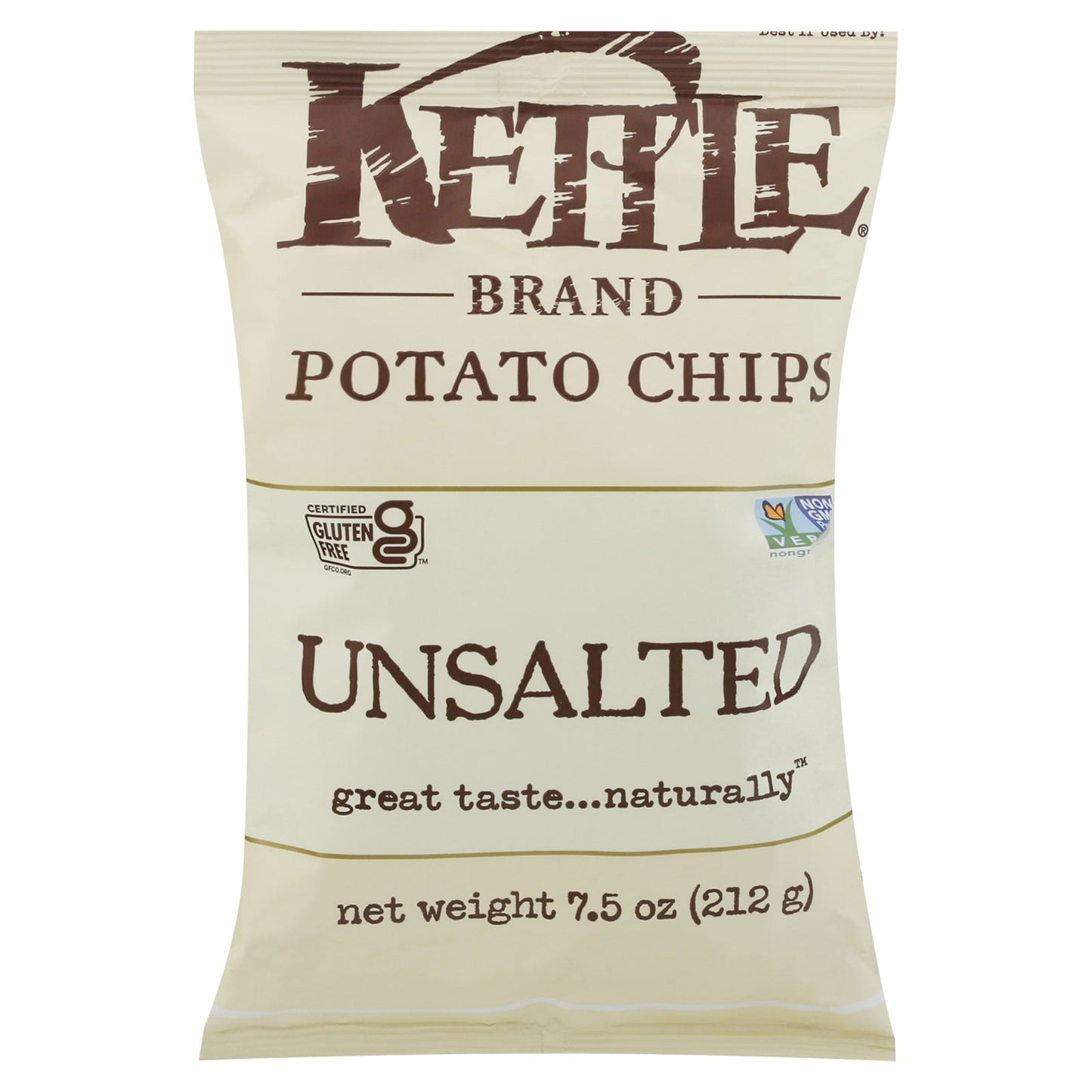 Kettle Brand Unsalted Potato Chips, 7.5 oz Bags, 12 Count Case