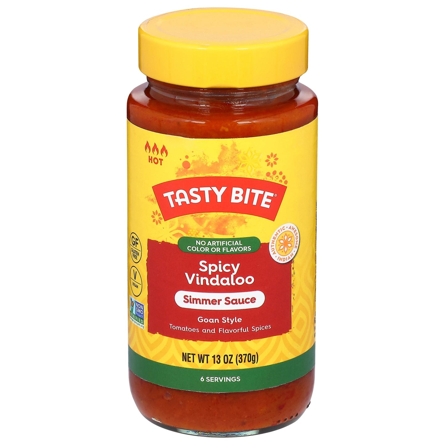 Tasty Bite Spicy Vindaloo, Indian Simmer Sauce, Pack of 6 - 13 oz Pouches