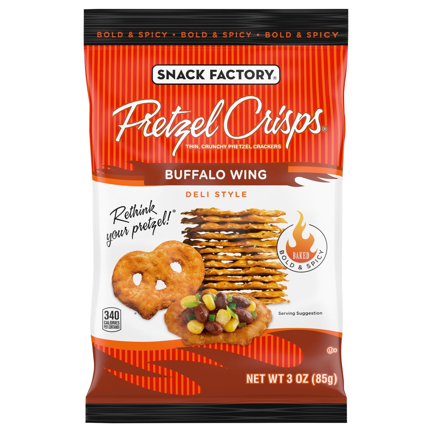 Pretzel Crisps Buffalo Wing - 8.3 oz Bag (Pack of 8) - Spicy Flavored Flat Pretzels
