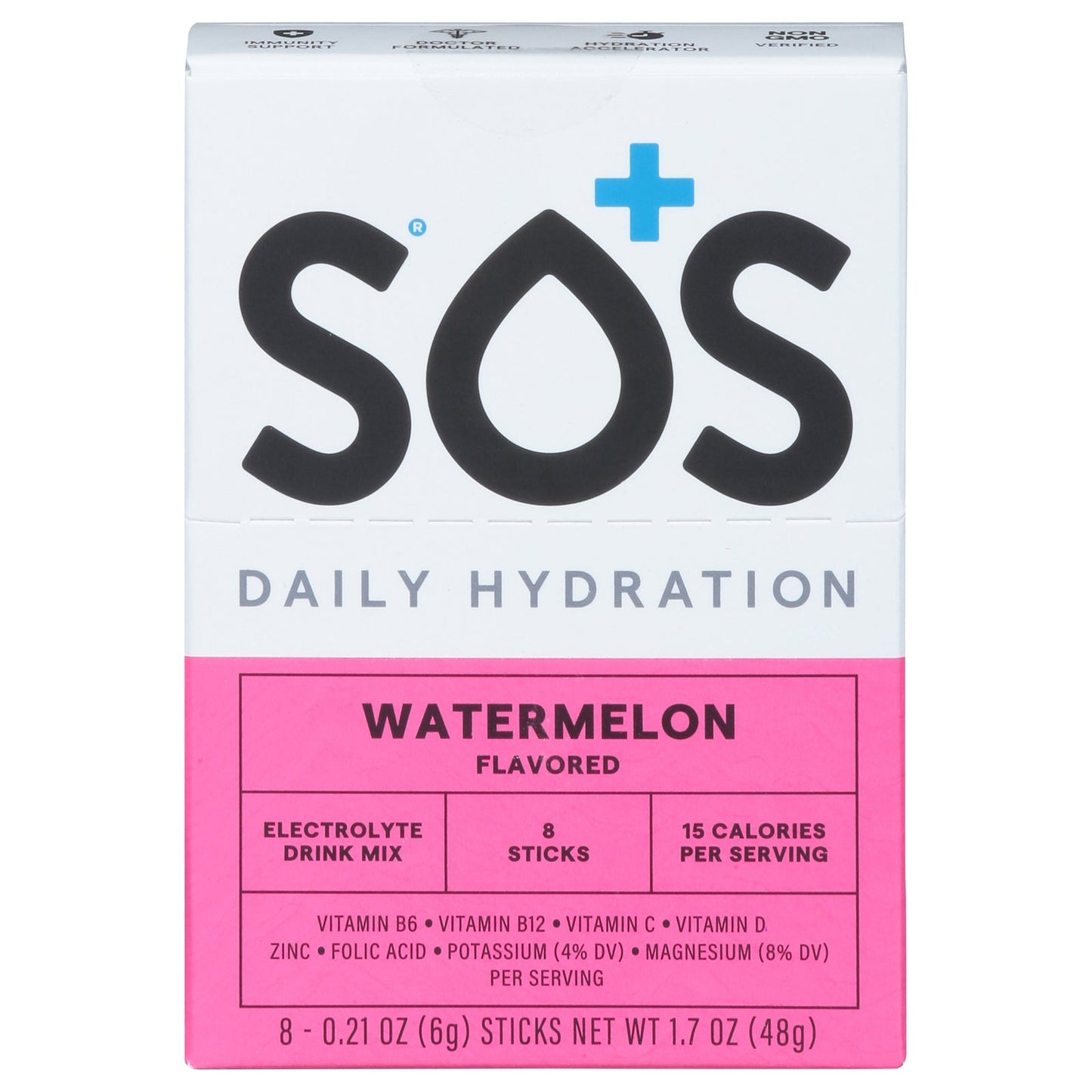 SOS Hydration Watermelon Electrolyte Powder - 8Single Serving Packets