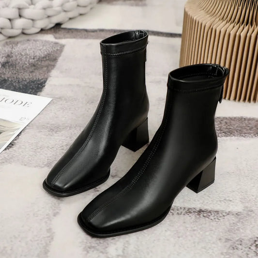 Round Toe Block Heels Boots