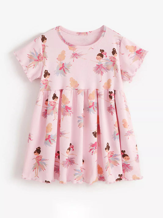 Children's Ballerina Print Short Sleeve Dress