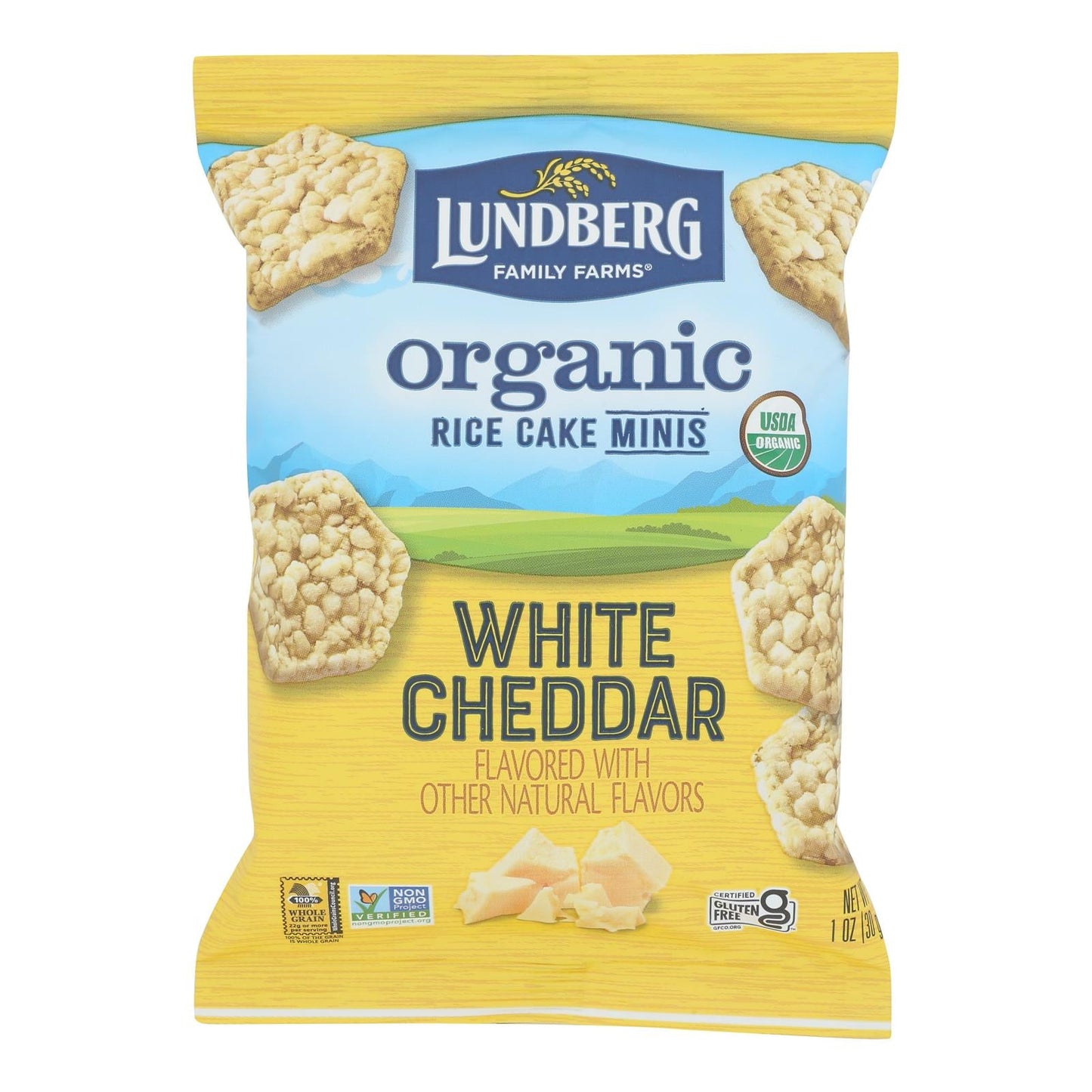 Lundberg Family Farms Mini White Cheddar Rice Cakes, 1 oz, Pack of 24