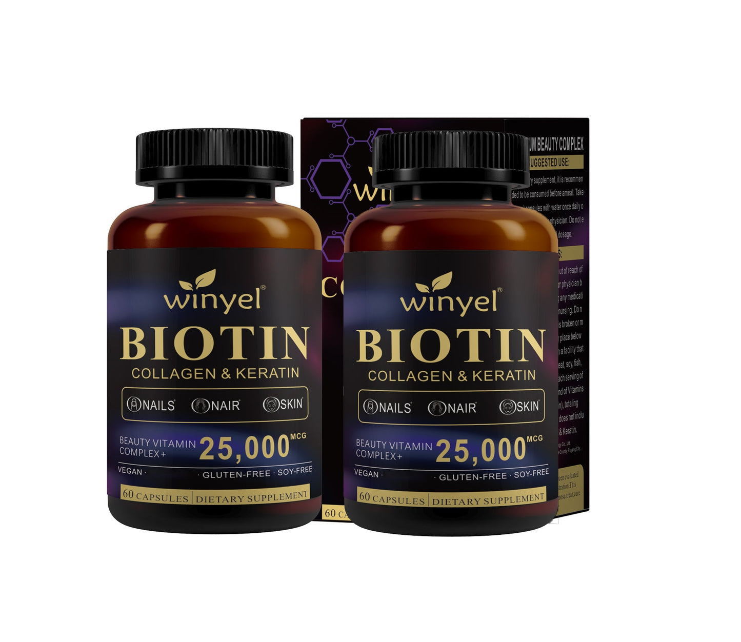 Biotin Collagen Hyaluronic Acid Keratin - Support Normal Hair Growth Cycle - Skin & Nails - 25000mcg Vitamins B1, B2, B3, B6 & B7 - For Women & Men 60 Capsules