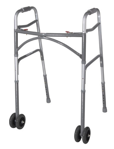 Bariatric Folding Walker with Wheels, 600 lb Capacity, Two-Button Release