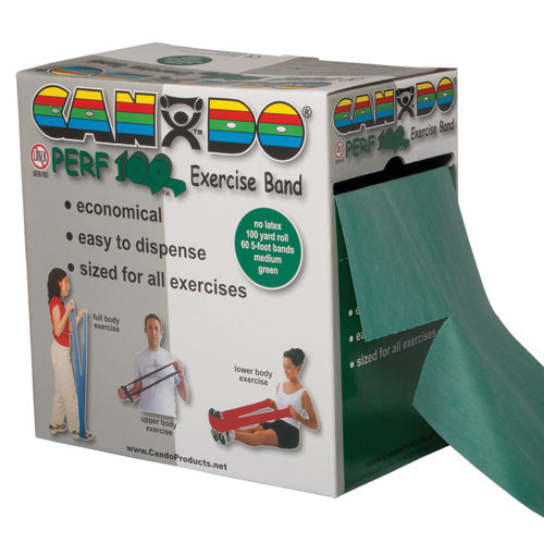 CanDo Latex-Free Exercise Band, Green Medium Resistance, 100 Yard Dispenser Box