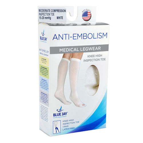 Anti-Embolism Stockings: 15-20 mmHg, Below Knee, Inspection Toe, White, Medium/Regular