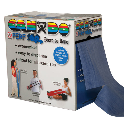 CanDo Latex-Free Blue Heavy Resistance Band - 100 Yard Dispenser Box for Rehab & Training