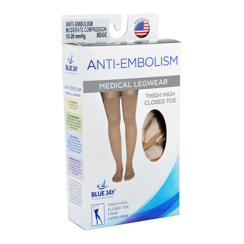 Anti-Embolism Stockings: 15-20mmHg Thigh High, Closed Toe, Large, Beige