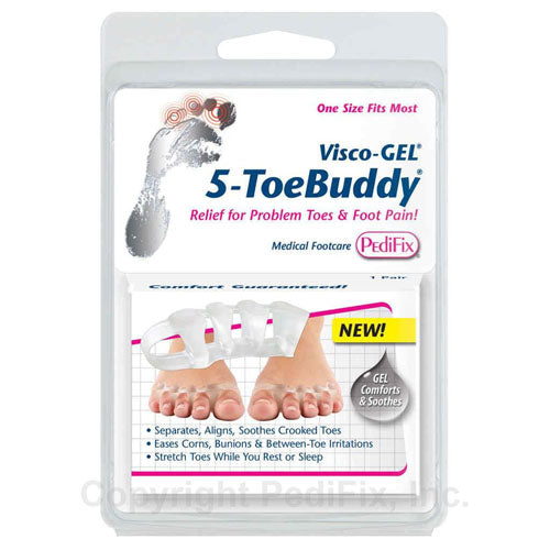 Visco-GEL 5-ToeBuddy Toe Separators - One Size (Pair) - Foot Alignment & Pain Relief