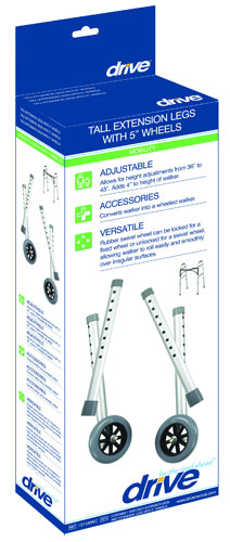 Walker Extension Leg Kit with Wheels - Adjustable Height, Fits Drive & Most Walkers