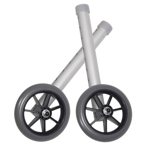 5" Walker Wheels Fixed with Rear Glide Caps - Universal Fit, 350 lbs Capacity (Pair)