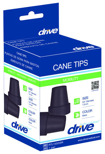 Black Cane Tips - 1 inch Diameter (Pair) - Non-Slip Replacement for Walking Canes