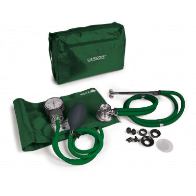 Hunter Green Blood Pressure Kit with Sprague Stethoscope & Matching Case - Latex-Free