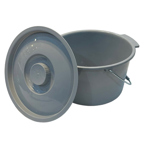 7. 5 Qt Gray Commode Pail with Lid and Handle - Case of 6 - Universal Fit