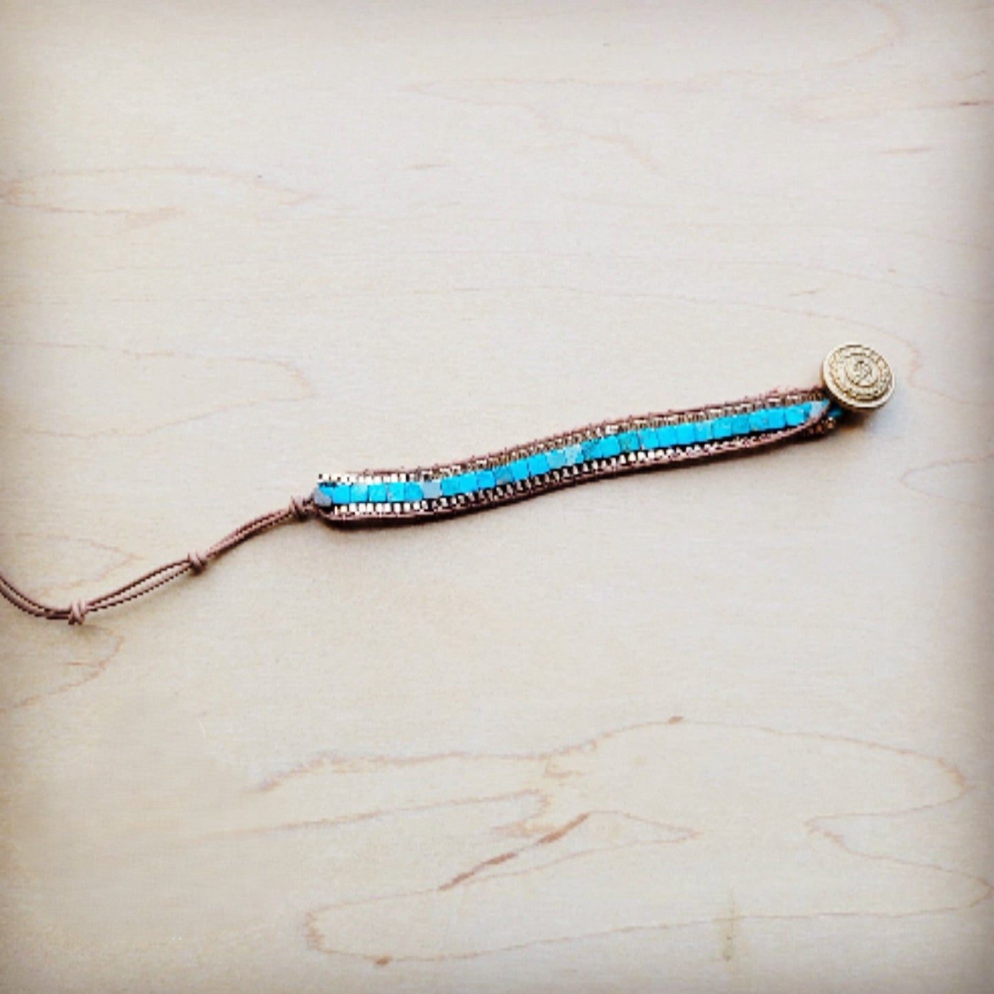 **Woven Turquoise & Bronze Stacked Stone Bracelet 809r