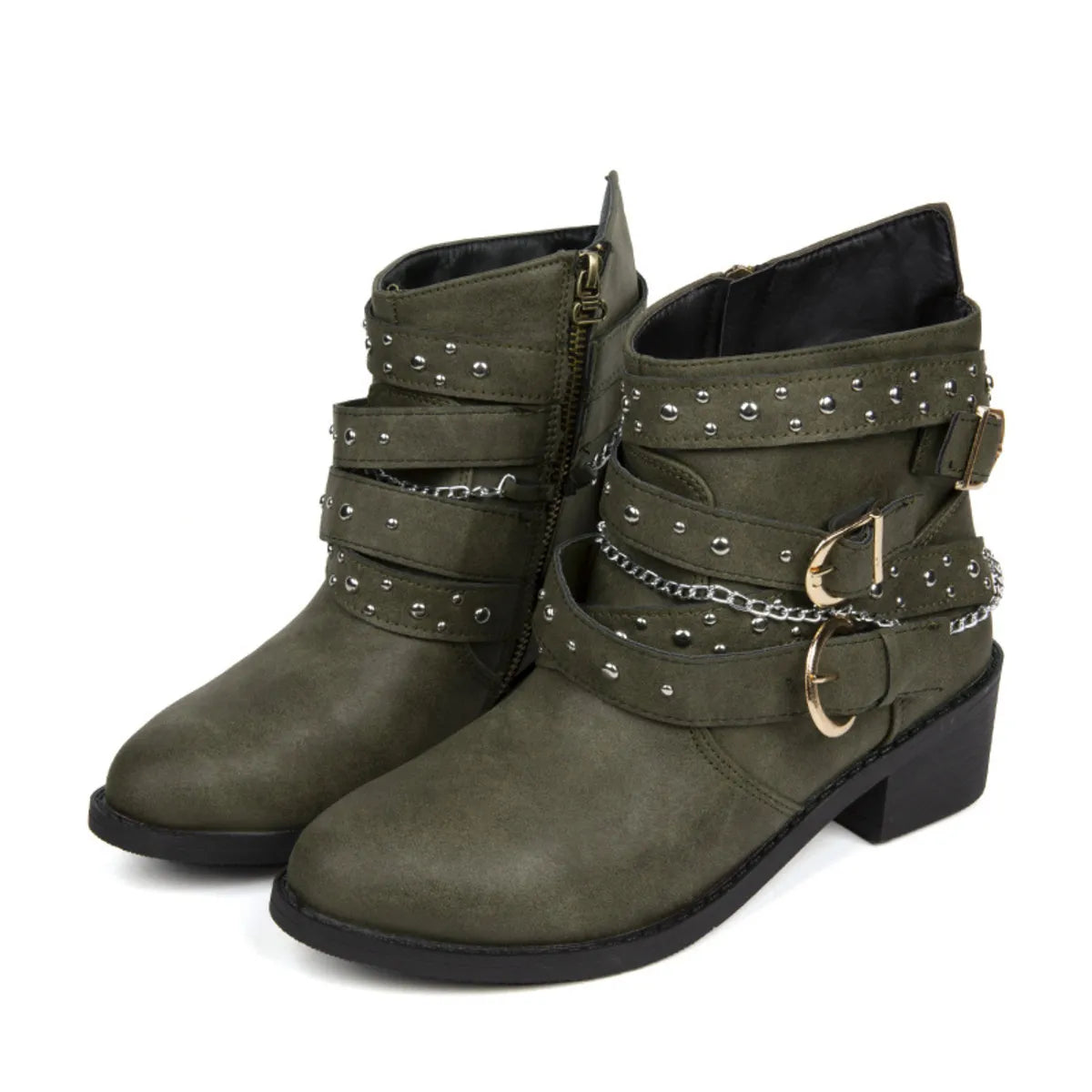 Round Toe Block Heels Boots
