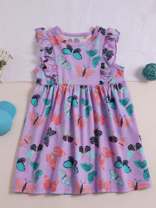 Children's Butterfly Print Ruffled Dress