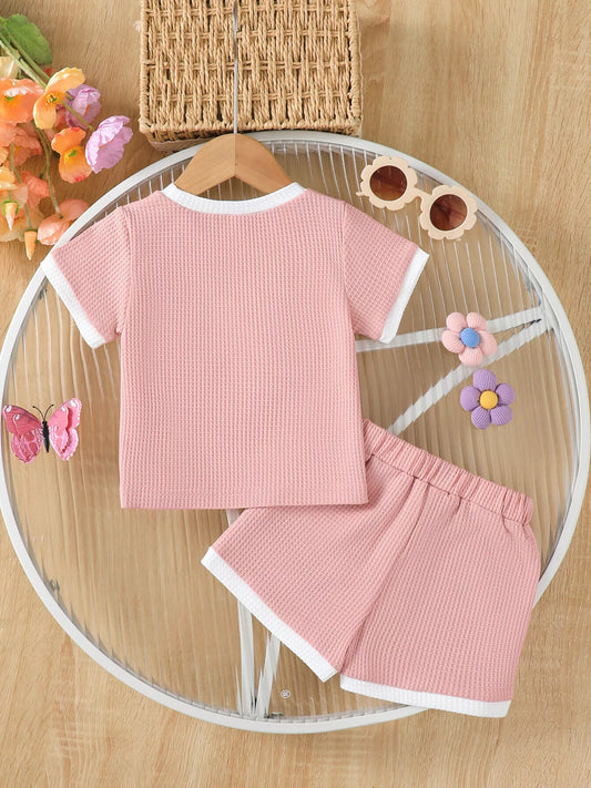 Children's Honey Flower Waffle Knit Tee and Shorts Set