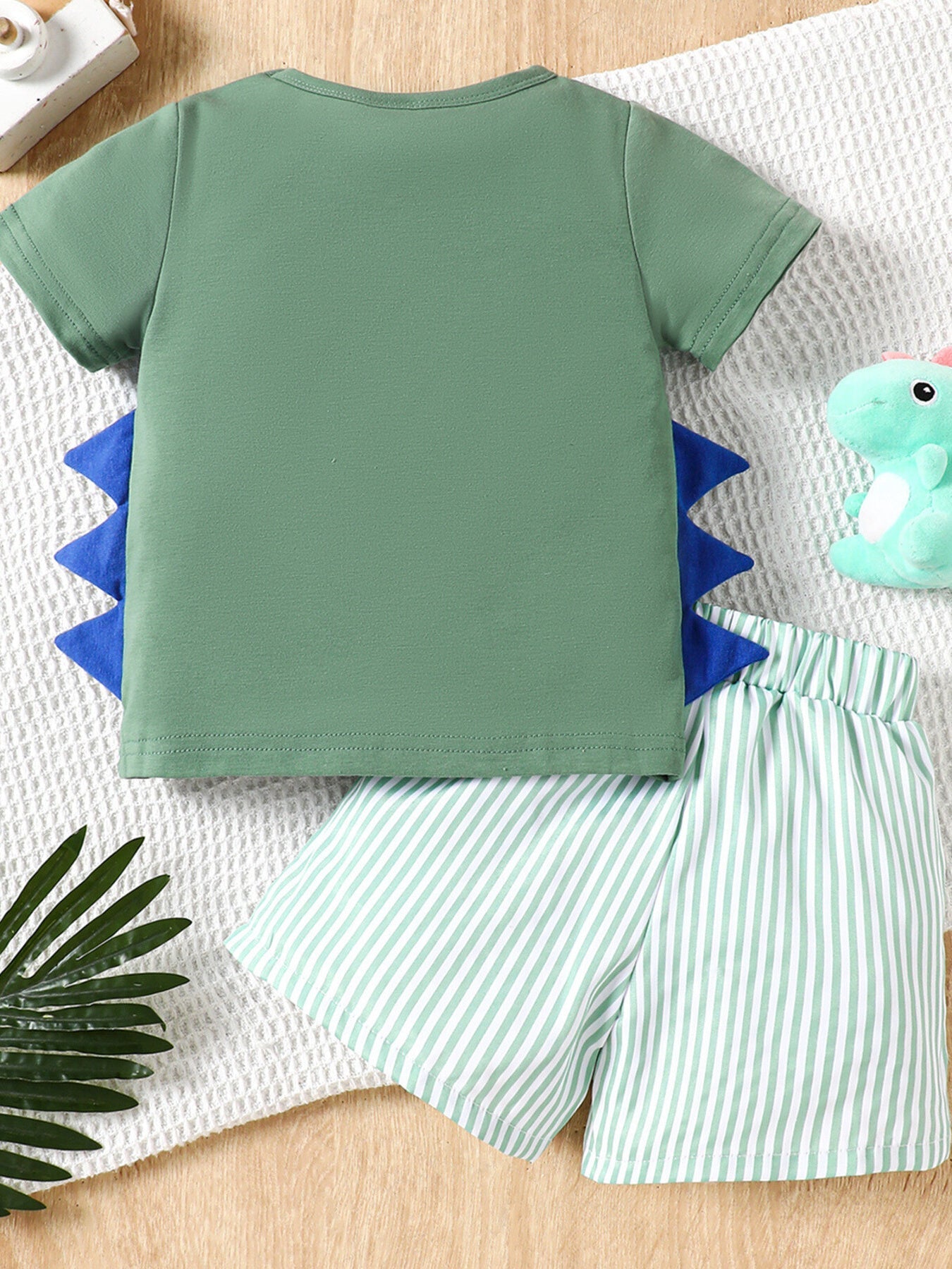 Children's Dino Embroidered Tee & Striped Shorts Set