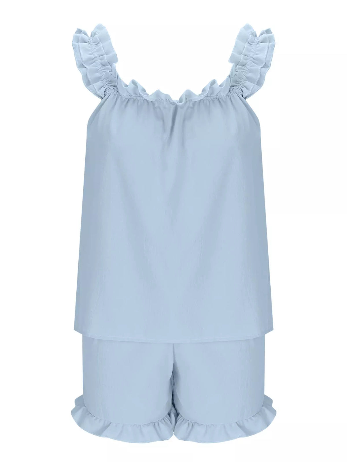 Ruffle Trim Sleeveless Top and Shorts Set