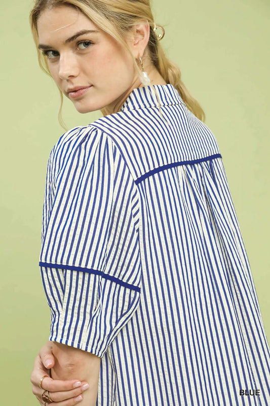 Umgee Stripe Collared Shift Dress