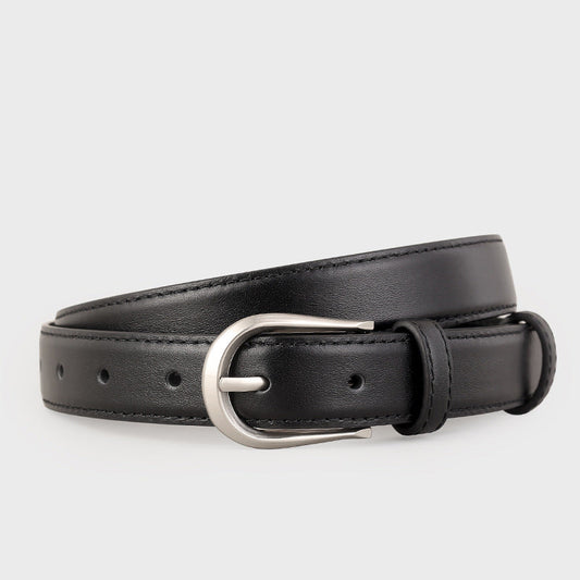 Classic Leather Belt with Silver Buckle