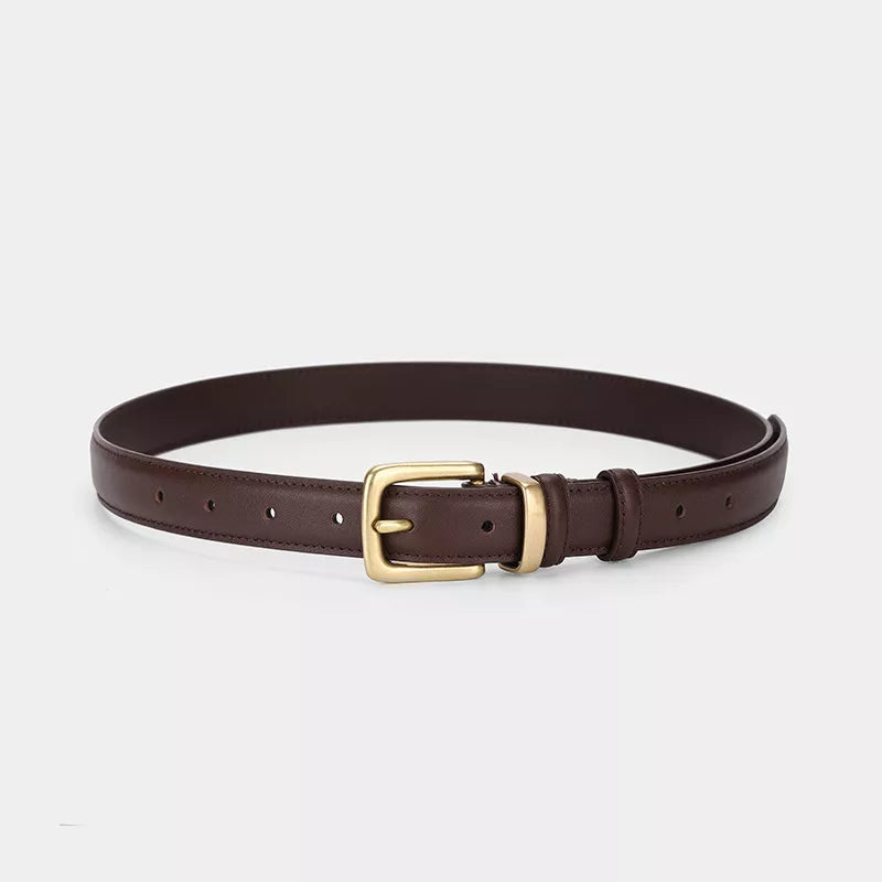 Classic Leather Belt with Golden Buckle