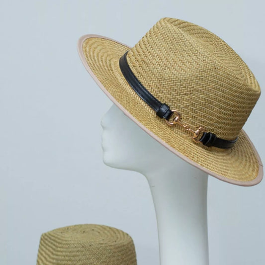 Straw Fedora Hat with Decorative Band