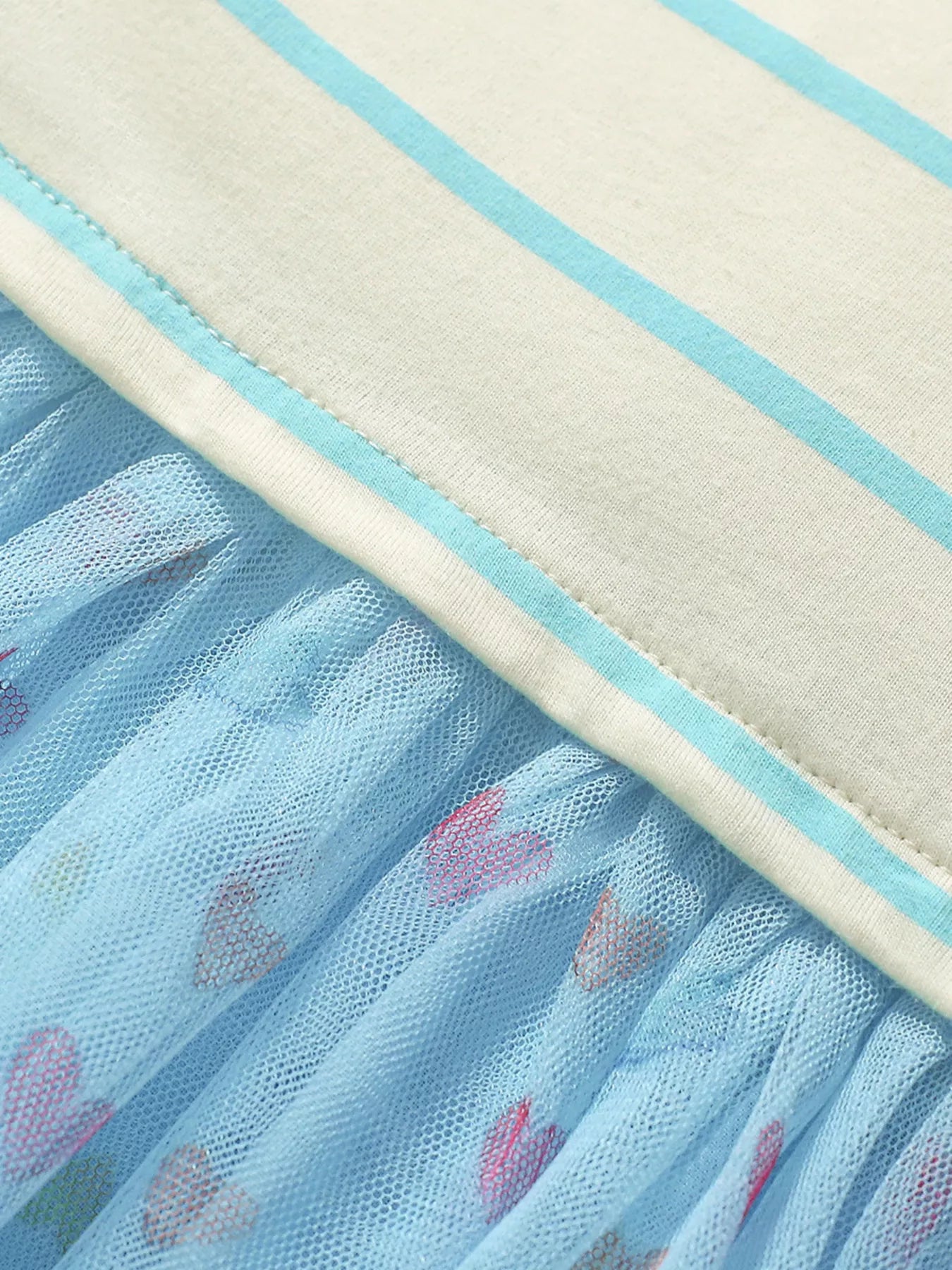 Children's Striped Heart Print Tulle Dress
