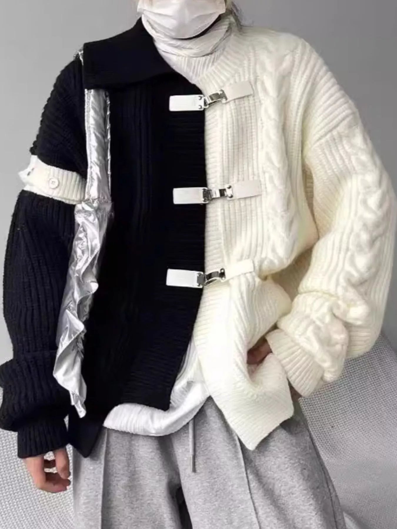 Men's Plus Size Two-Tone Buckle Closure Knit Cardigan