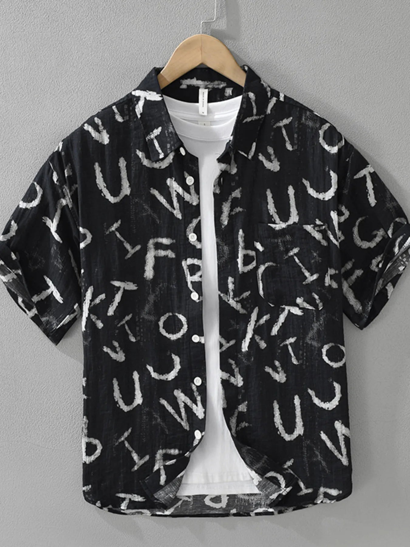 Men's Plus Size Letter Print Short Sleeve Shirt