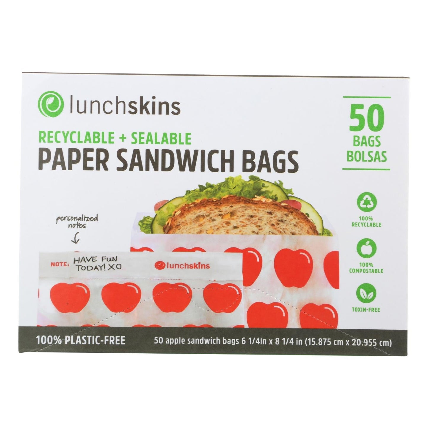 Lunchskins Resealable Paper Sandwich Bags (50ct, 12pk) - Red Apple