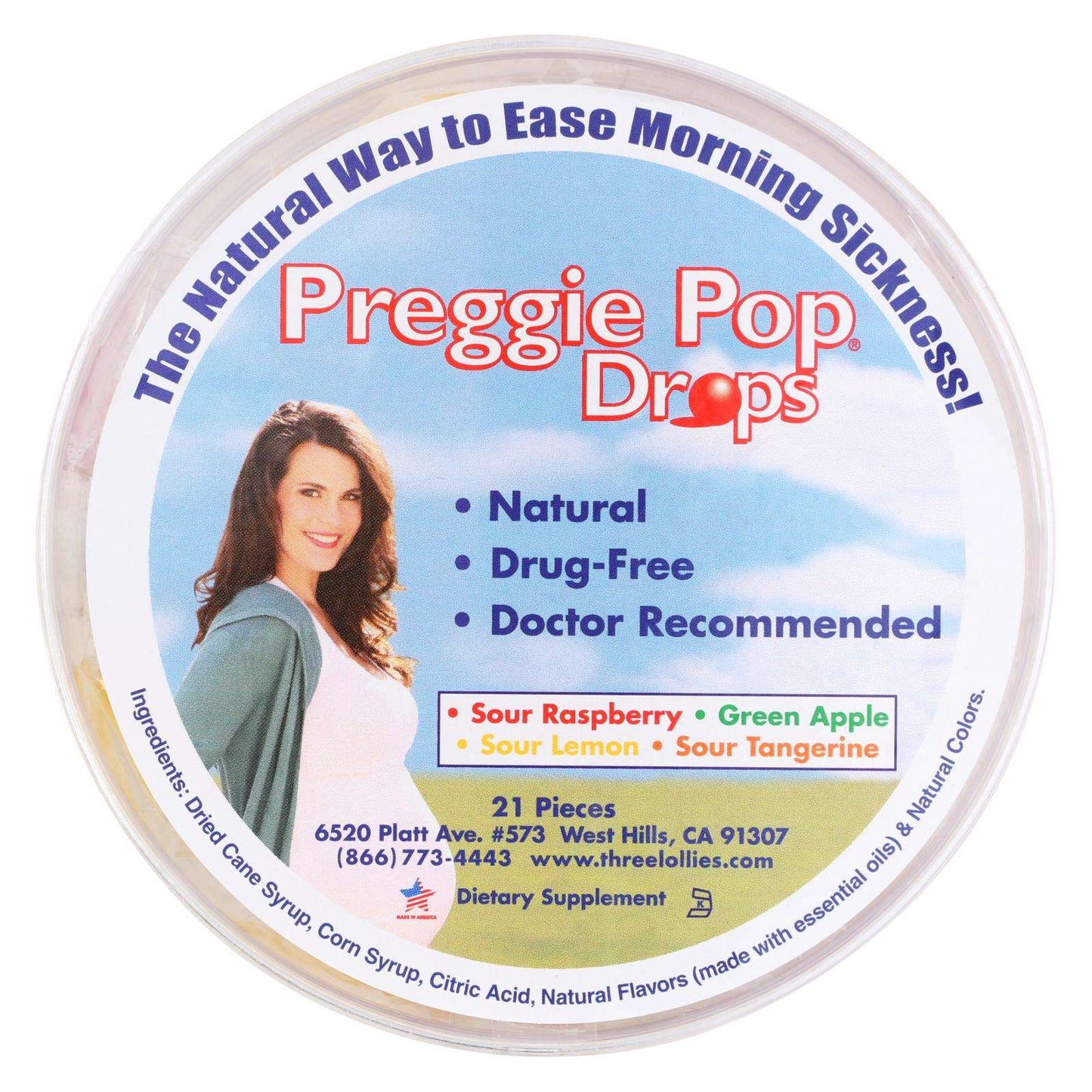 Three Lollies Preggie Pop Drops Sour Raspberry, Apple, Lemon & Tangerine (21 Drops)