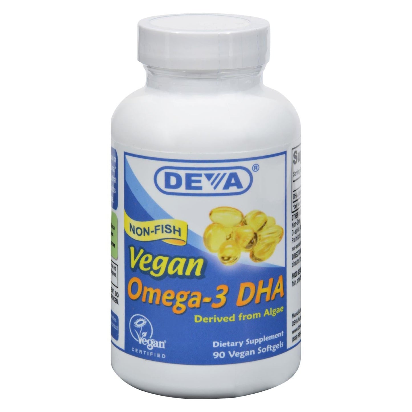 Deva Vegan Omega-3 DHA, 900mg, Plant-Based from Algae, 90 Vegan Softgels