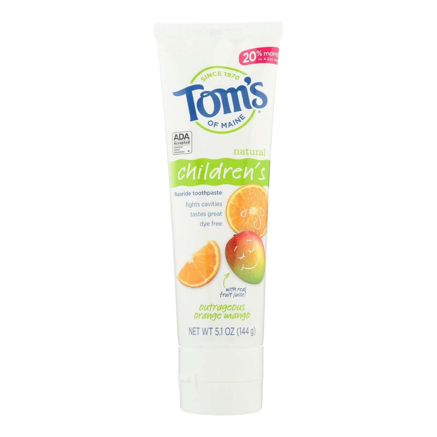 Tom's of Maine Kids Orange Mango Acai Fluoride Toothpaste, 6 Pack (5.1 Oz. Each)