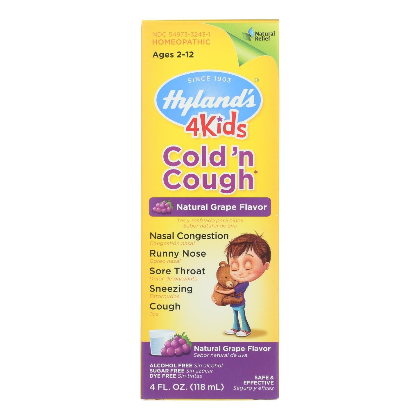 Hyland's Homeopathic Cold N Cough Relief Grape Liquid for Kids, 4 Oz.