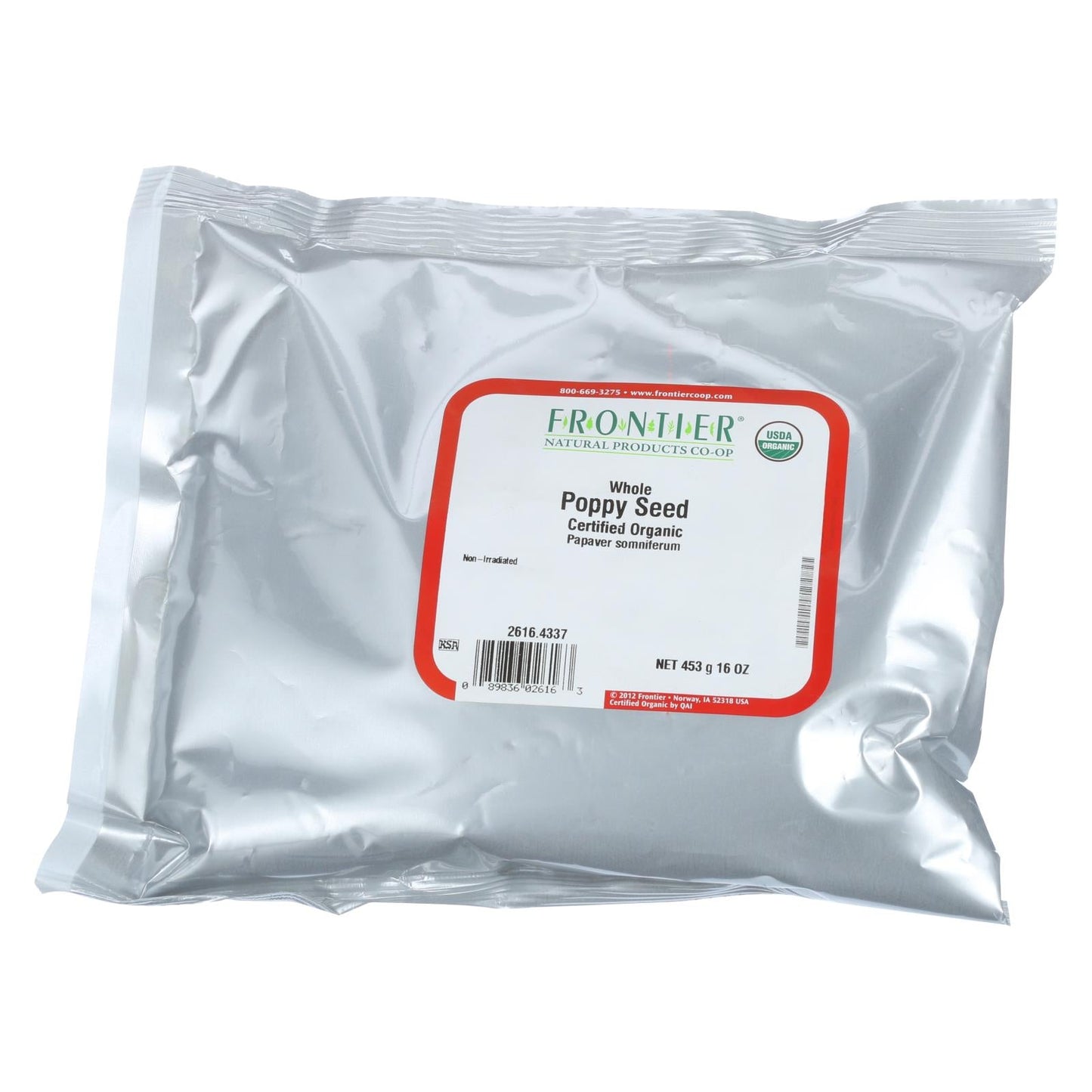 Frontier Herb Organic Whole Poppy Seeds, 1 lb Bag